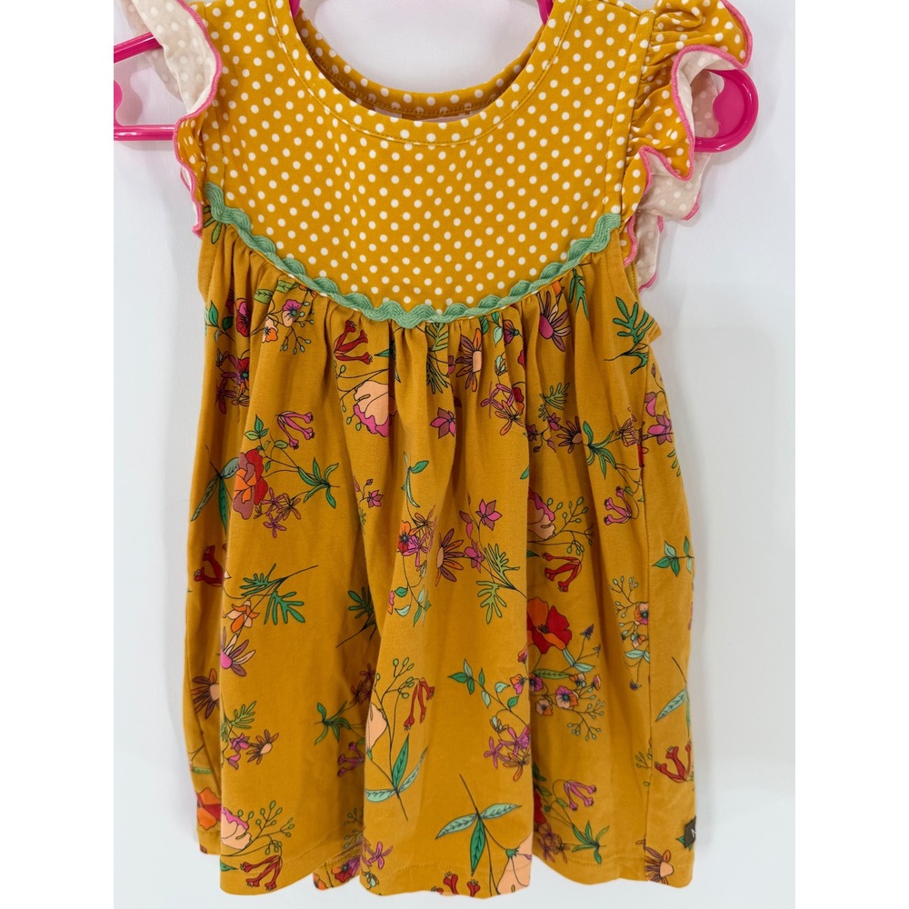 Matilda Jane Girls Mustard Yellow Floral Polka Dot Ruffle Sleeve Dress Kids
